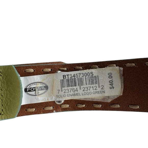 Fossil Genuine Leather Solid Enamel Logo Green Belt, Size S - Picture 7 of 7